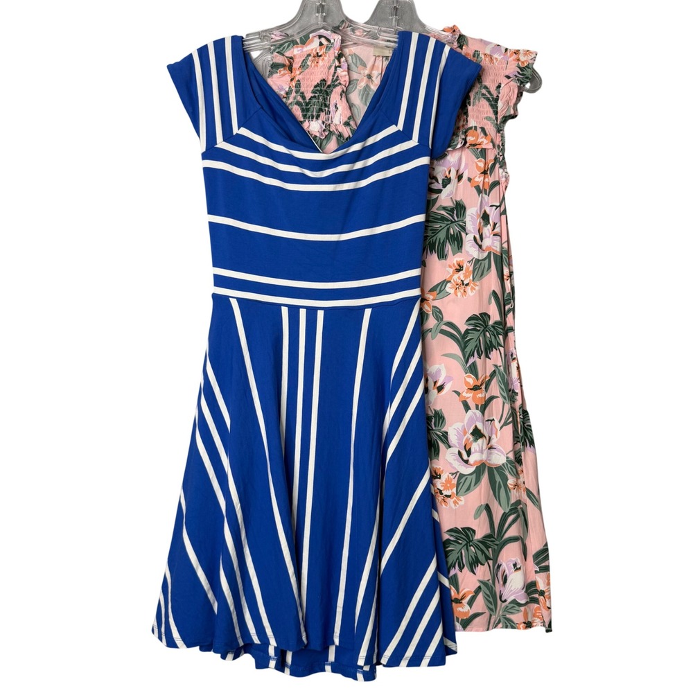 Loft Dress Womens M Petite Floral Stripe Cross Back Preppy Fit & Flare Shift‎